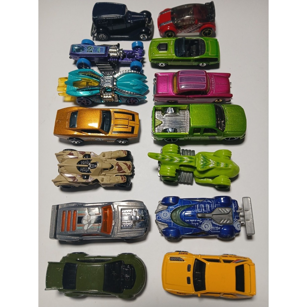 LOT OF 14 DIFFERENT HOT WHEELS DIECAST CARS AND TRUCKS ALL SHOWN‎